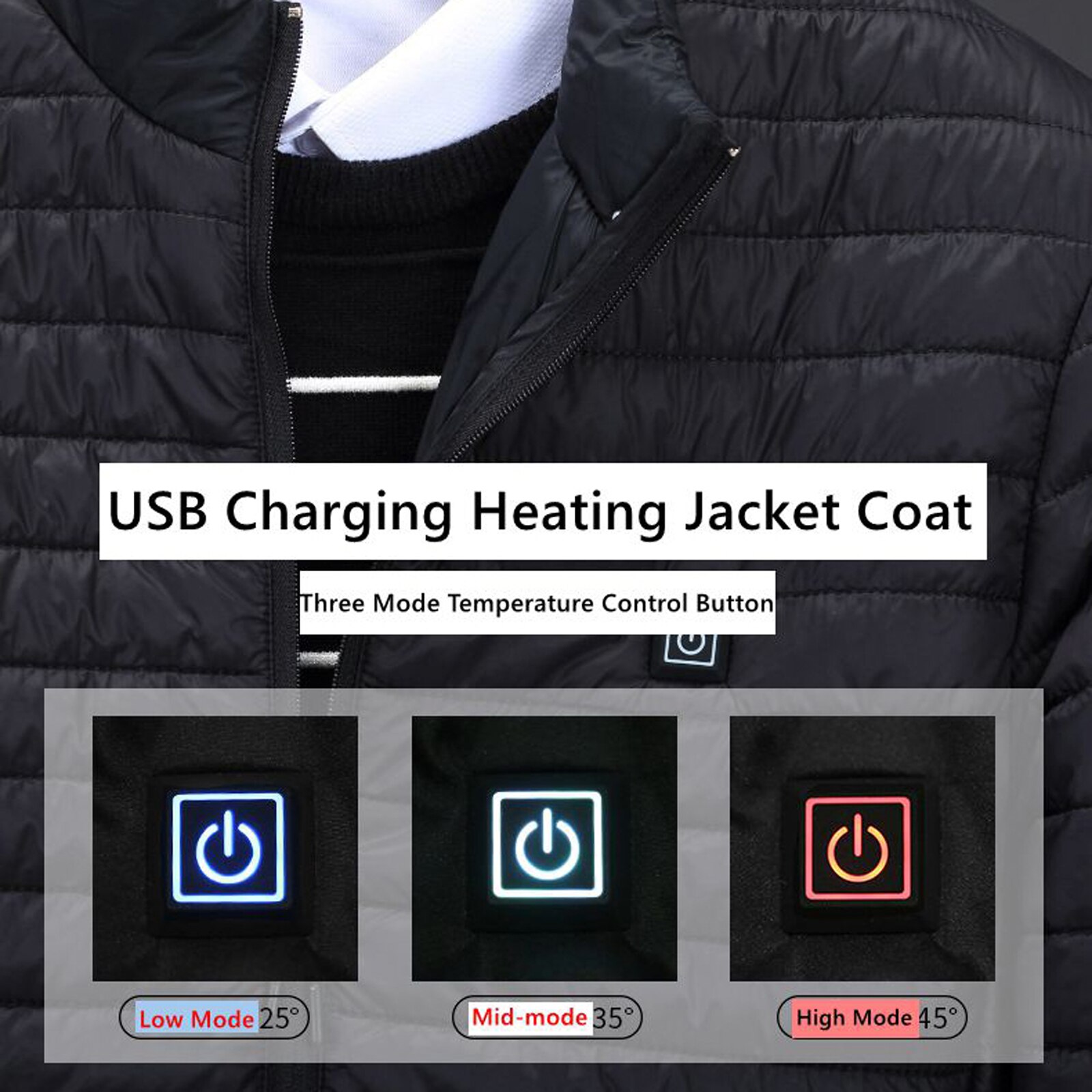 Outdoor USB Heated Jacket Coat Winter Flexible Electric Thermal Clothing Long Sleeves Fishing Hiking Camping Skiing Warm Clothes