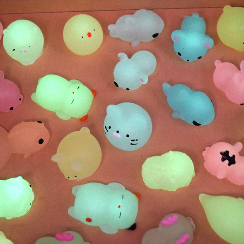 Spongy Squishy Mochi Fidget Toys Kawaii Animal Squeeze Cure Fun Anti-Stress Glowing FluorescentKid Toy