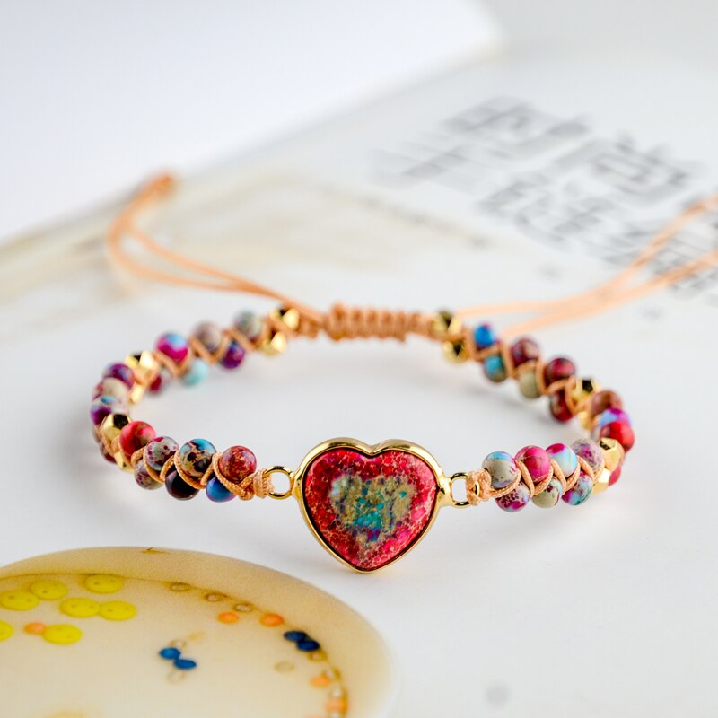 Liebe Natürliche Stein Herz Charme Armbänder Schnur Geflochtene Macrame Armbänder Jaspers Freundschaft wickeln Armbinde Femme Frauen Schmuck: Heißes Stempeln