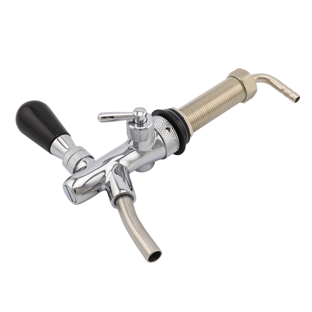 Adjustable Flow Control Beer Faucet with 4inch Long Shank Bronze Chrome Plating Draft Beer Tap Homebrew Kegerator Dispenser Tap: Silver