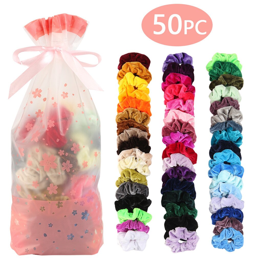 50 Uds. Paquete elástico Scrunchie de terciopelo bandas para pelo para mujer o niña accesorios para el cabello para mujeres rápida: 50Pc