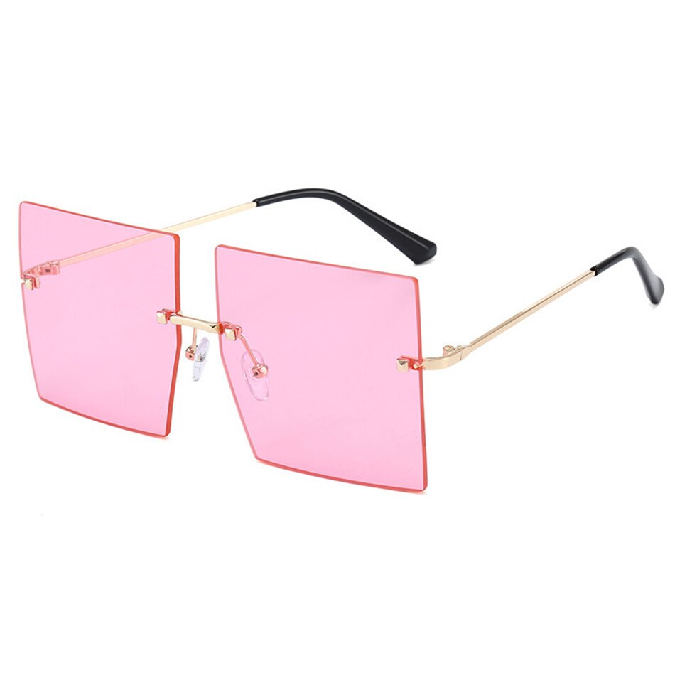 Luxe Helder Rood Roze Oversized Zonnebril Voor Vrouwen Randloze Grote Vierkante Zonnebril Getinte Kleur Shades Eyewear: Roze