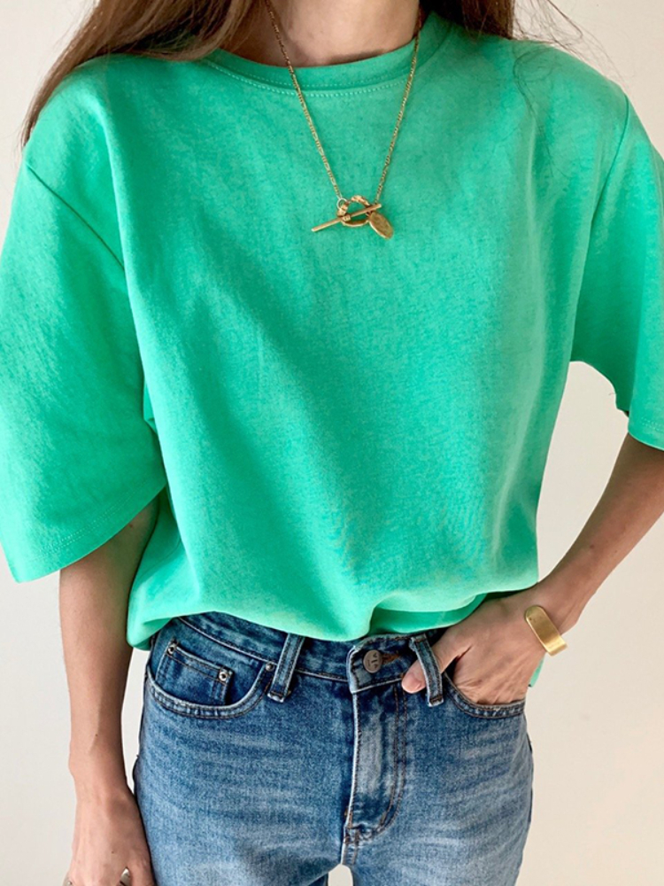 4 farver sommer t-shirt kvinder bomuld t-shirt dametøj oversize toppe pink hvid t-shirt løs maxi dame kortærmet t-shirt  y2k: Grøn