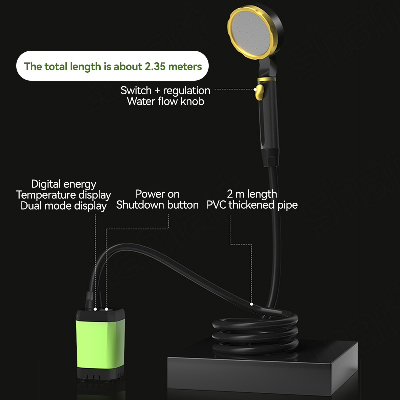 Bærbar campingtelt dusjpumpe rv utendørs dusjsett med fullskjerm intelligent digital skjerm justerbar 6000 mah dusjsett