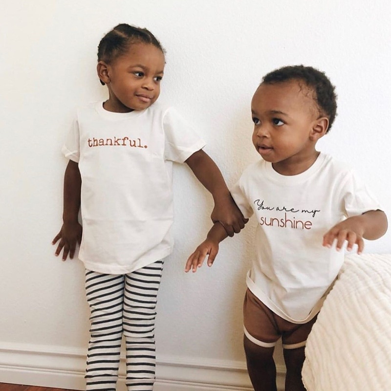 Børn t-shirts til piger taknemmelige brev trykte toppe toddler børnetøj baby piger tøj baby drenge toppe