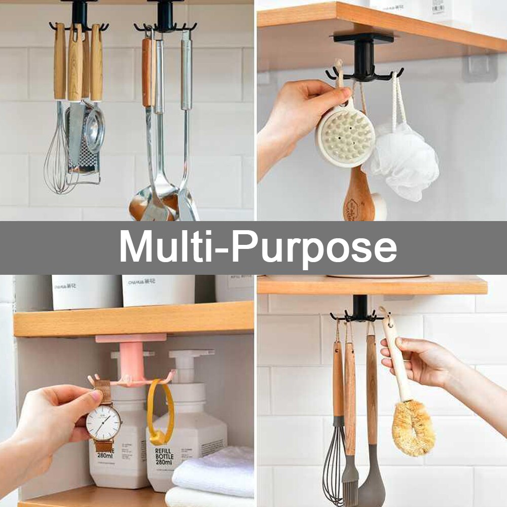 Rotating Hook Kitchen Hook Organizer Bathroom Hanger Wall Dish Drying Rack Holder for Lid Cooking Accessories Cabinet Storage