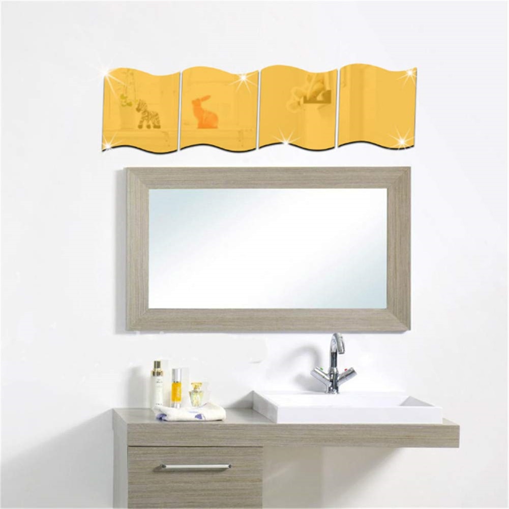 6 pièces 12*10cm bricolage 3D miroir autocollant mural vivant maison moderne auto-adhésif vague carré miroir autocollants décor à la maison