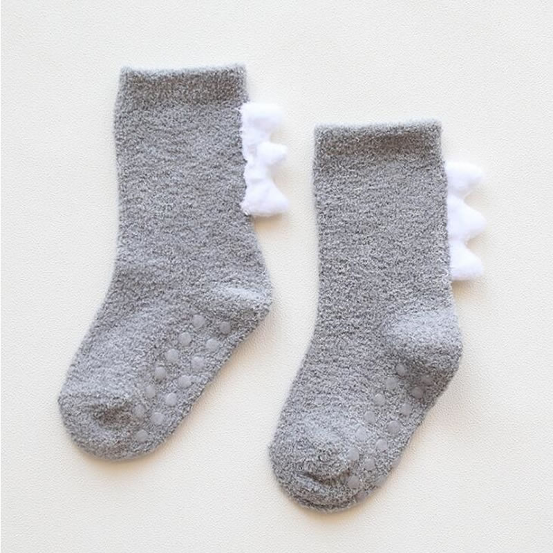 De Kinderen Buis Sokken Van Herfst En Winter Verdikking Coral Fleece Warm Baby Sokken Dinosaurus Accessoires 0 Tot 5 jaar Oud: gray / 3 to 5 years old