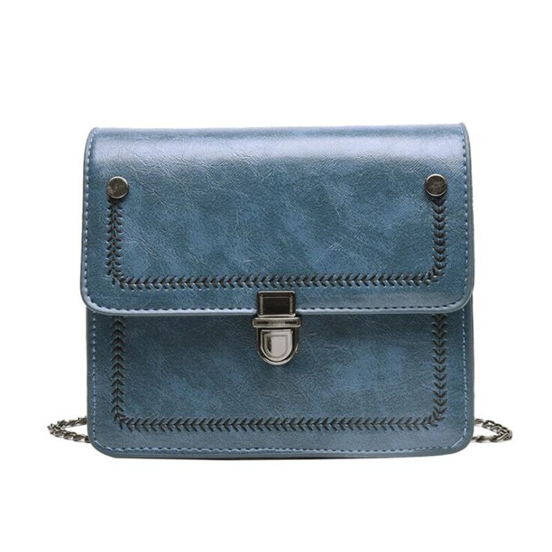 Mini klaff kvinner messenger bag vintage chian small shoulder cross body vesker håndveske damer bolso mujer: Blå