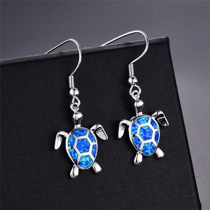 Pendientes con colgante de ópalo de imitación azul para mujer, aretes con forma de tortuga, Animal, de joyería de boda,: Blue