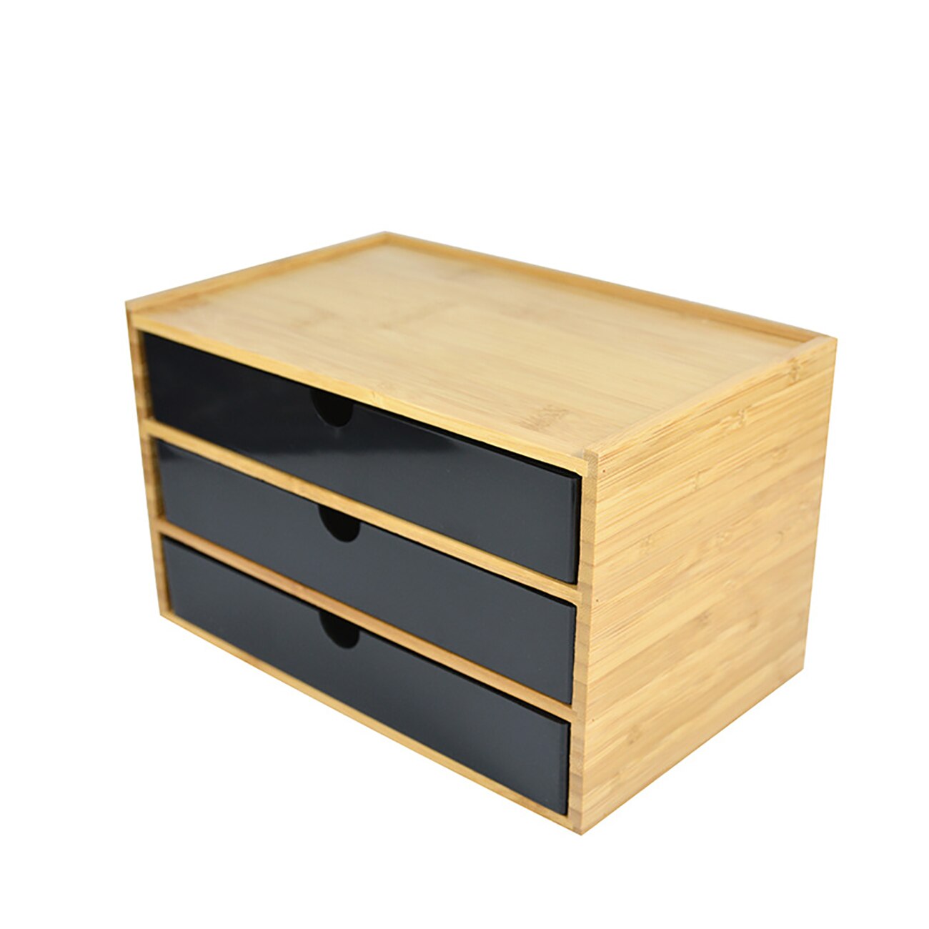 Bamboo Desktop Storage Box Sundries Jewelry Cosmetics Drawer Organizer Soap Box Remote Control Storage Box Table Storage Rack: Black-3 Layer
