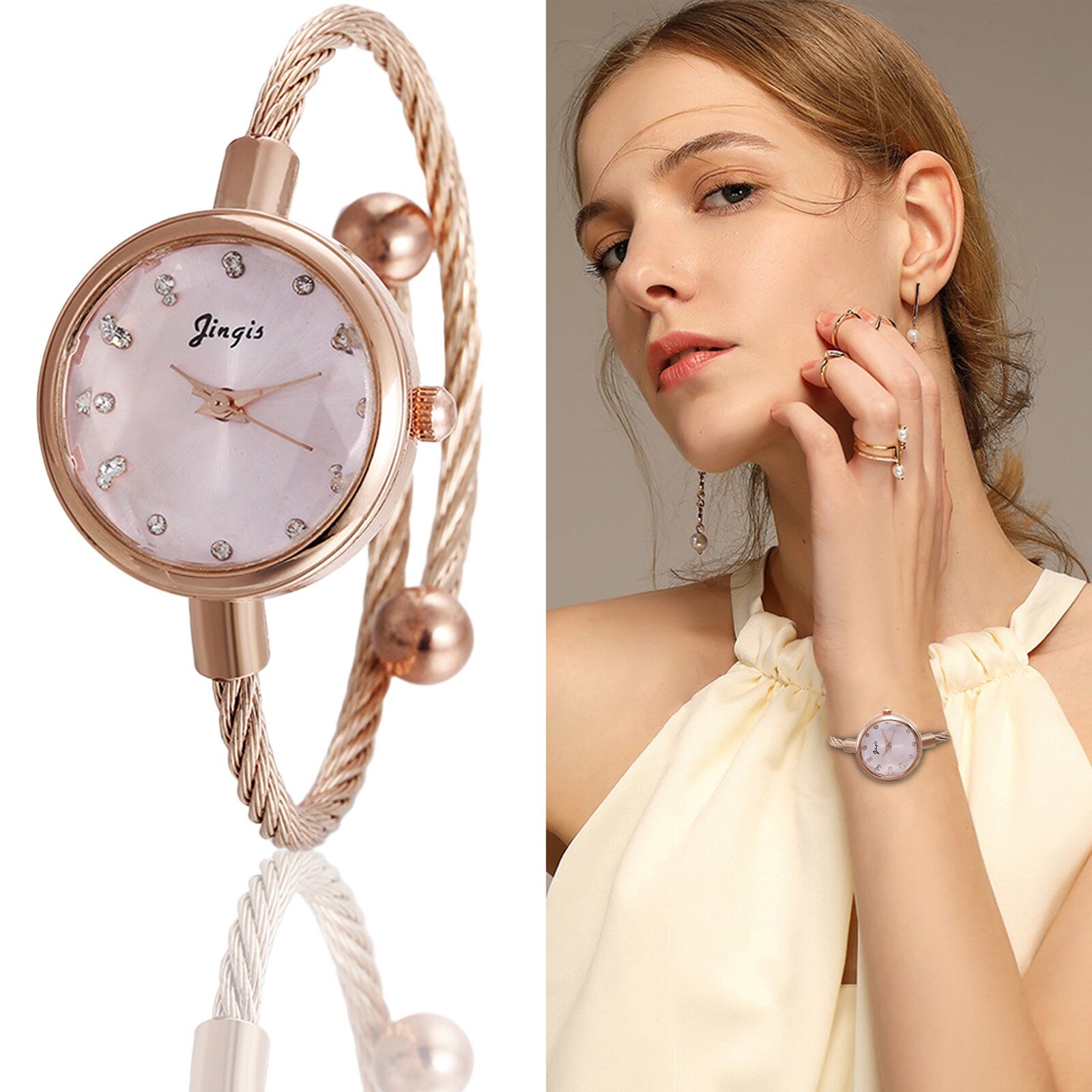 Vrouwen Horloge Prachtige Mode Armband Horloge Dames Armband Quartz Horloge Rose Goud Kleine En Prachtige Dames Casual Klok: D