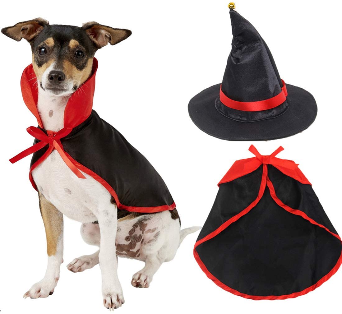 Halloween Cat and Dog Cloak Pet Role-Playing Costume Demon with Magician Hat Cute Hooded Cloak Witch/Wizard Costume