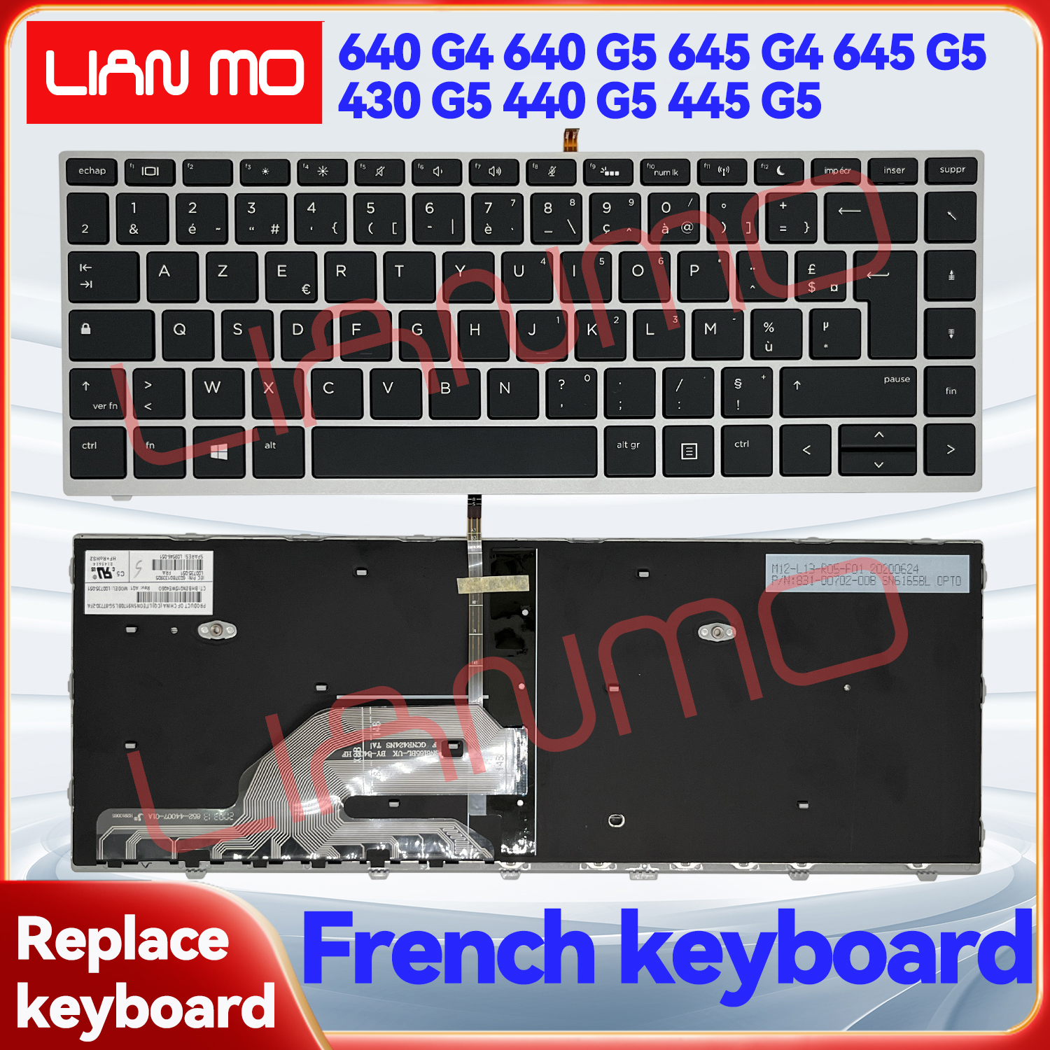 French laptop Keyboard for HP Probook 640 G4 640 G5 645 G4 645 G5 430 G5 440 G5 445 G5 Backlit keyboard: WHITE
