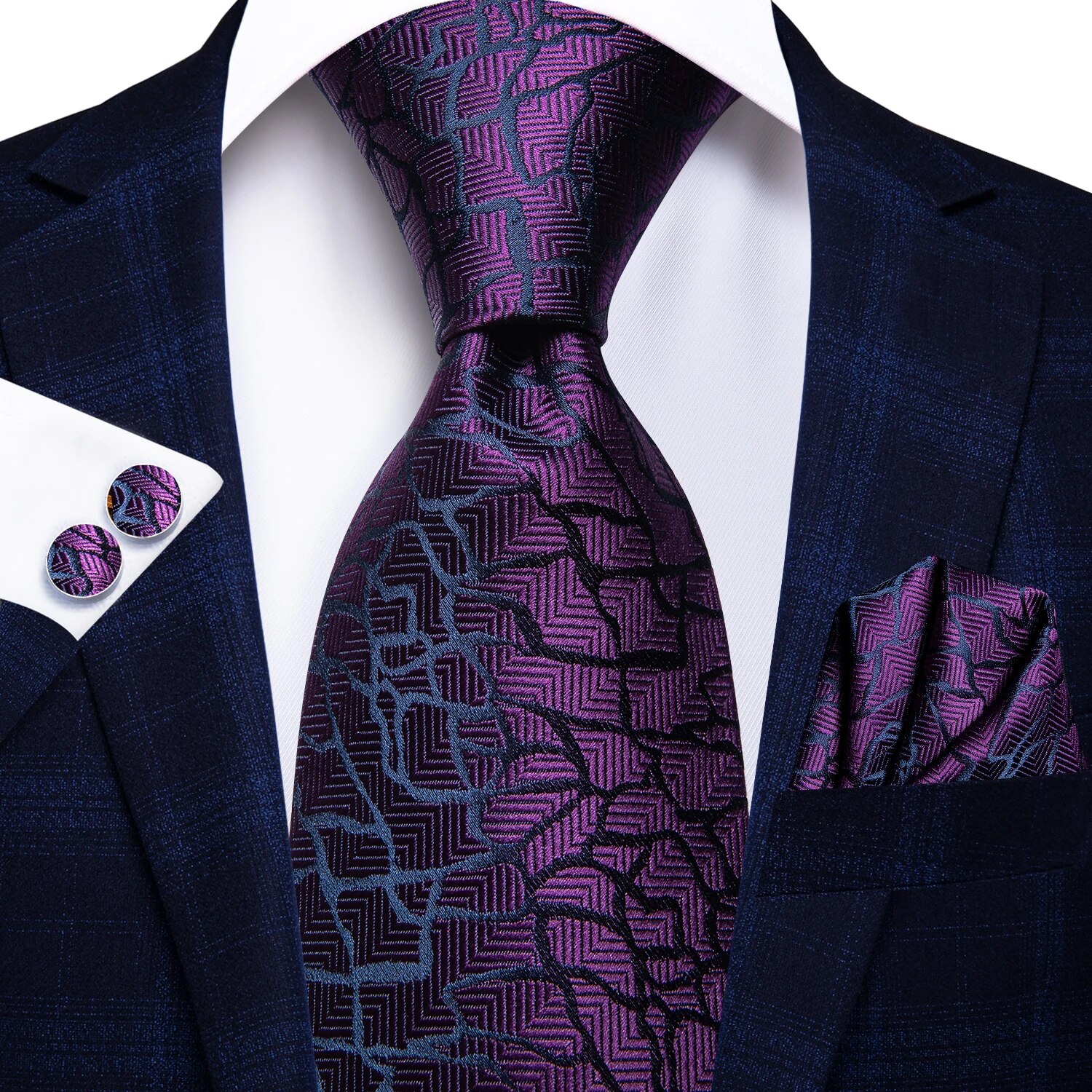Hi-Tie-corbata de boda de seda de para hombre, color azul pavo real, gemelos, , conjunto de corbata de para de negocios