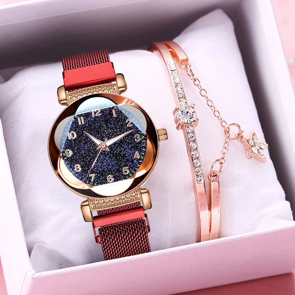 Women Bracelet Watch Set Magnet Buckle Starry Sky Luminous Arabic Numbers Watches Zegarek Damski Reloj Mujer
