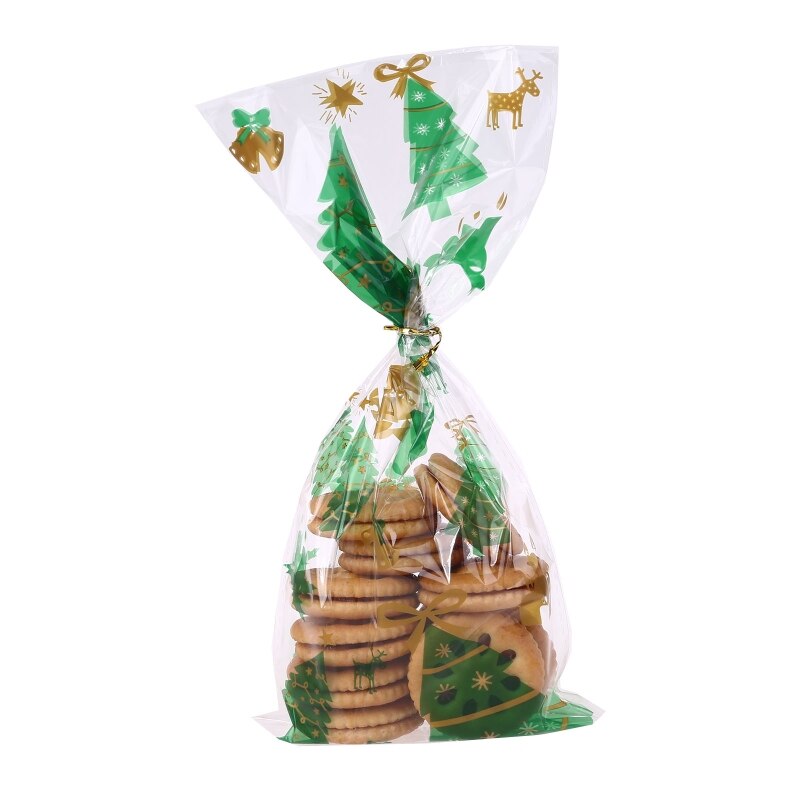 50- pack kerst cellofaan zakjes kerstman kerstbomen kerst traktatie zakjes inpakpapier met 50 draadjes voor snoep: 4