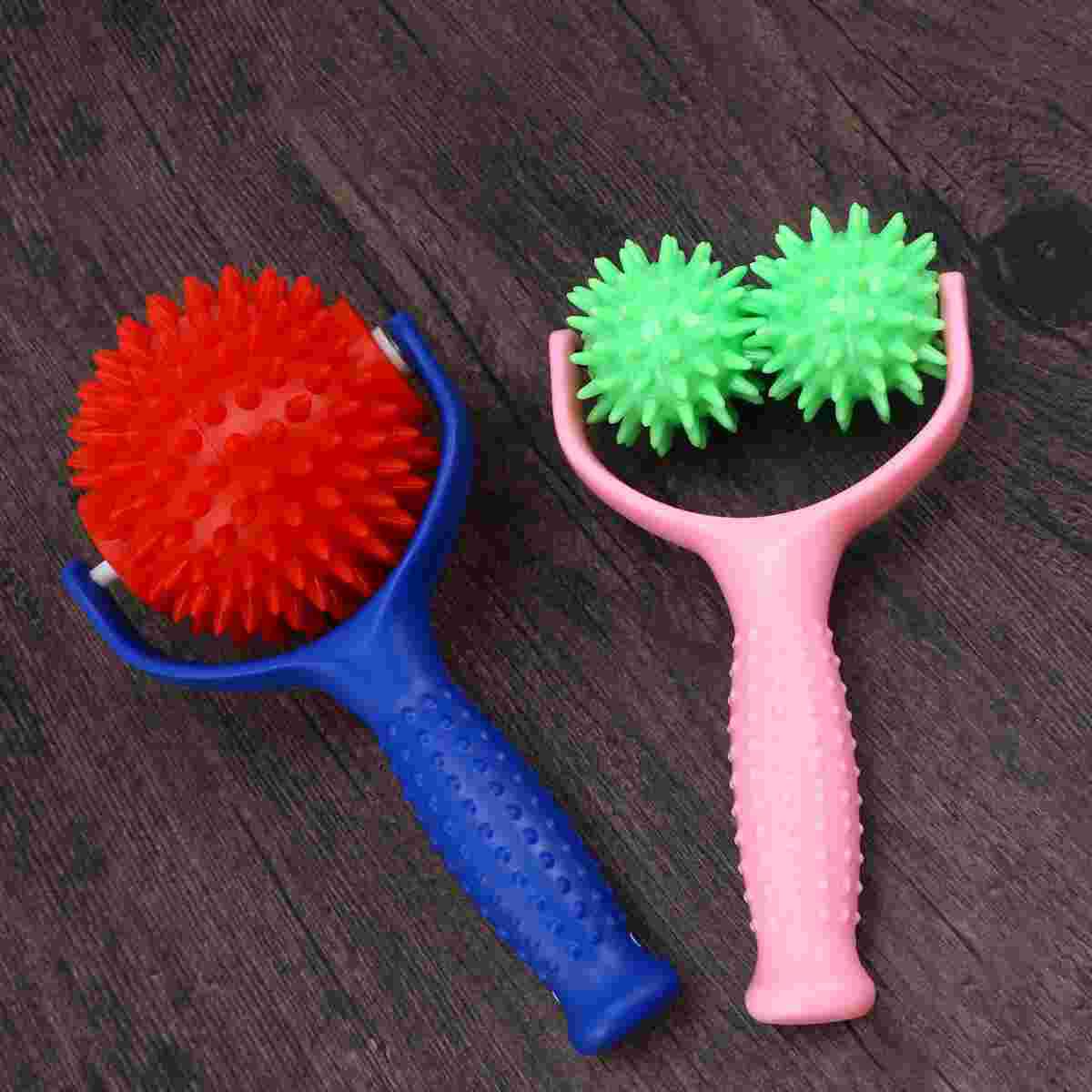 2pcs Roller Massager Plastic Portable Roller with Handle Hand Body Pain Relief Tool (Double Green with