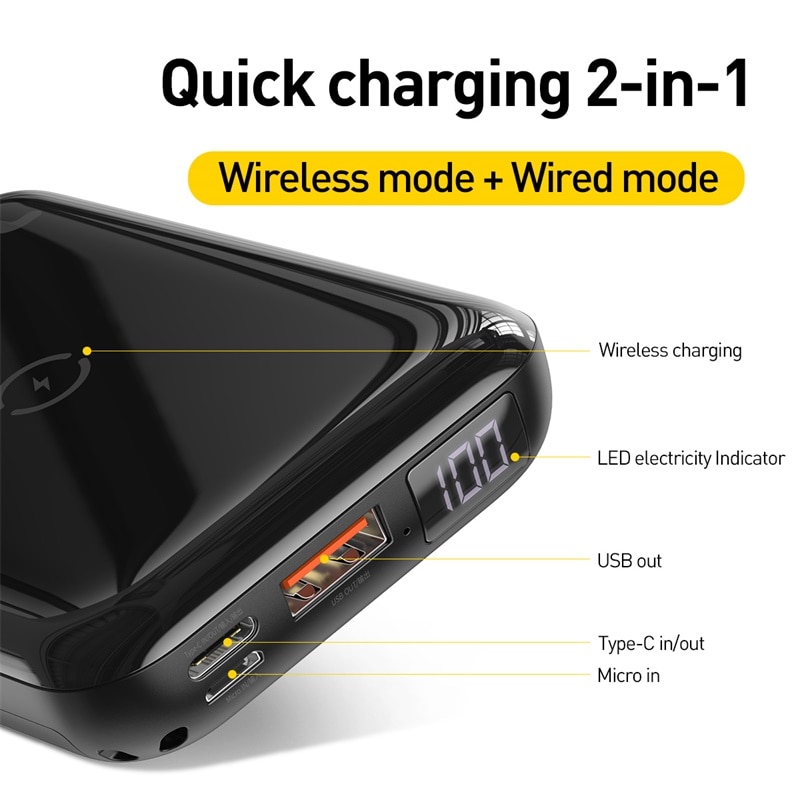 Baseus Qi Wireless Charger Power Bank 10000mAh External Battery 10W Fast Wireless Charging Powerbank For iPhone Samsung Xiaomi