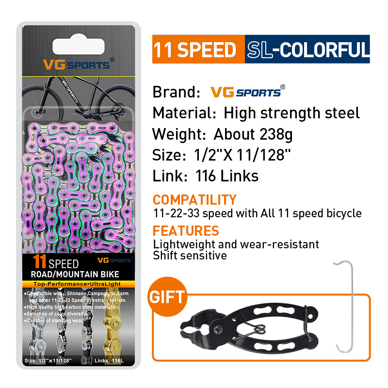VG Sports Bicycle Chain 6 7 8 9 10 11 Speed 8s 9s 10s 11s Velocidade Titanium Rainbow Gold MTB Mountain Road Bike Chains Parts: army green