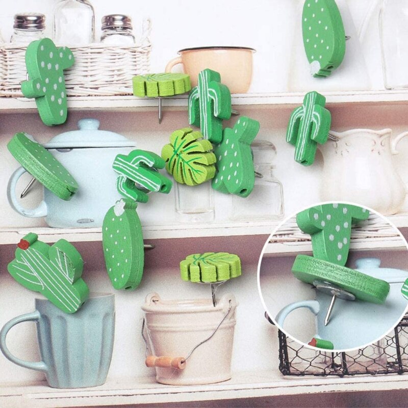 30Pcs Houten Push Pins Cactus Palmblad Thumb Tack Decoratieve Leuke Pushpins Voor Foto Muur, Kaarten, bulletin Board Of Kurk Boards