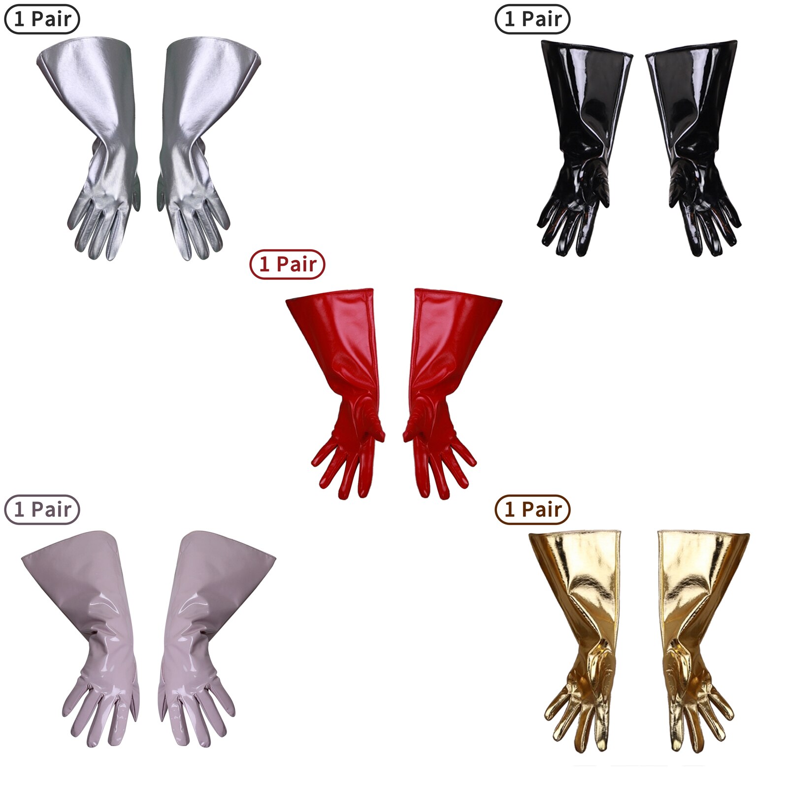 Steampunk Wide Cuffs Gloves Men Women Glossy Patent Leather Glove Cyberpunk Costume Accessories Latex Leather Wide Glove