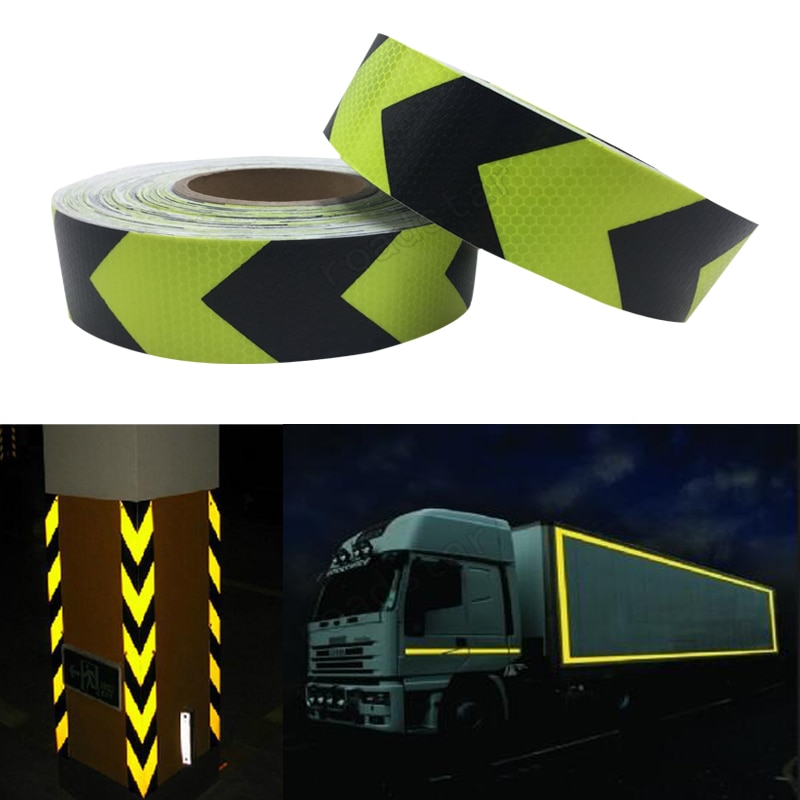 5Cm X 25M Fluorescerende Gele Pijl Huisdier Reflecterende Tape Reflecterende Veiligheidswaarschuwing Tape Voor Auto