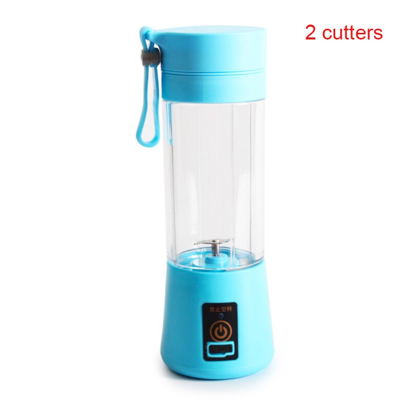 Portable Electric Fruit Citrus Juicer Bottle Handheld Smoothie Maker Juice Blender GR5: Blue 2 cutters