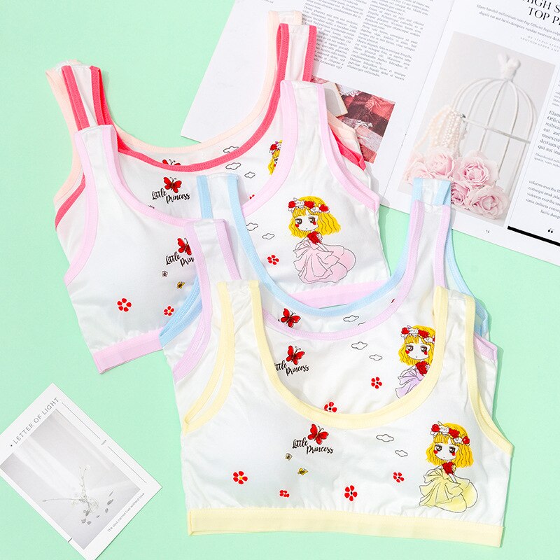 2PC Girls Bra Kids Underwear Model Cotton Solid Color Small Children Vest Bras Child Underclothes 8-16Years Training Bra: random color 3