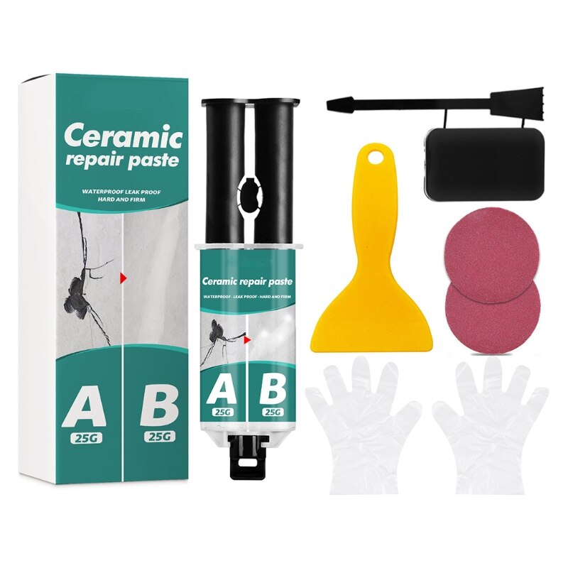 Ceramic Glue Adhesive Tile Repair Paste Kit with Free Scraper and Stirring Tool