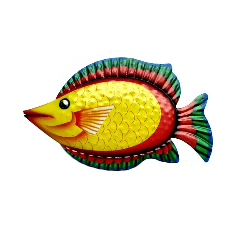 Metal Fish Hanging Wall Decor Art Bathroom Bedroom Sculpture Ornament for Garden Pool Patio Decoration K0AB: yellow