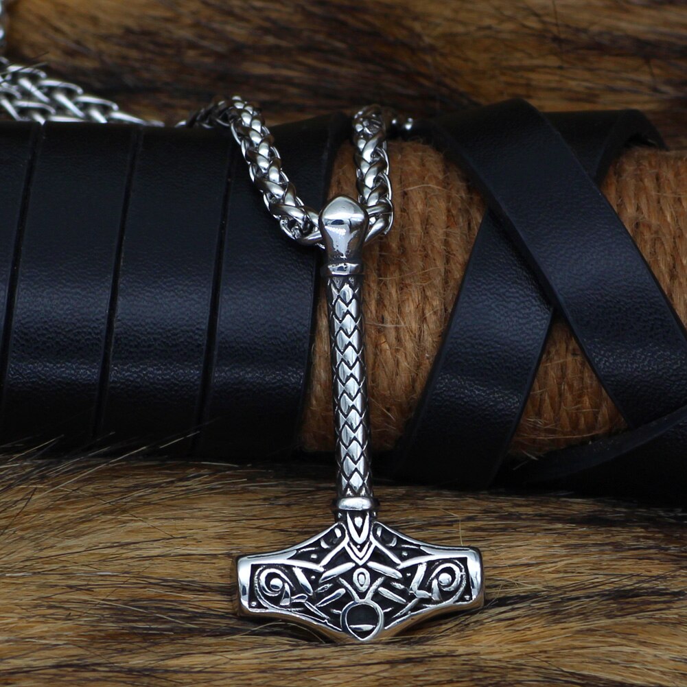 Collar vikingo nórdico para hombre, colgante de acero inoxidable, martillo de Thor, Mjolnir, dragón, amuleto vikingo escandinavo