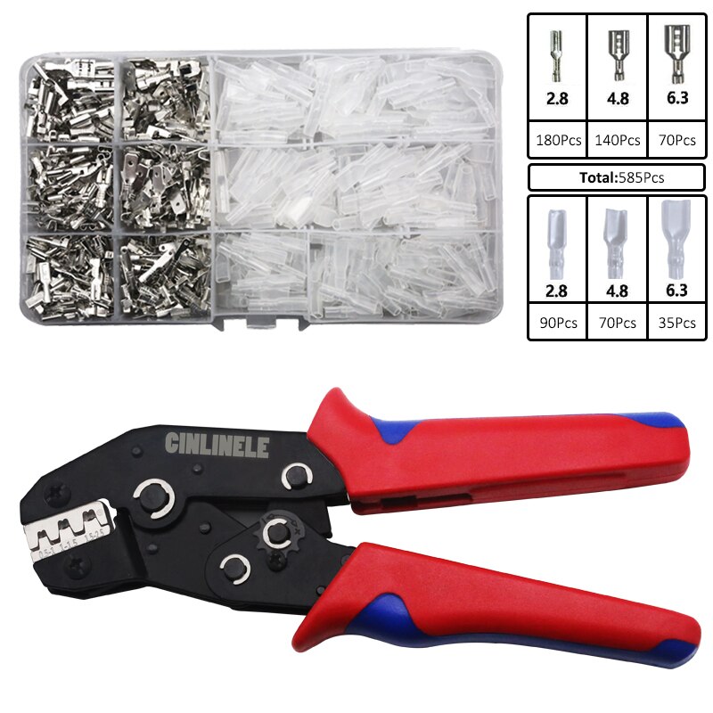 Male/Female Spade Crimp Terminals Crimping Tools Electrical Pliers Insulating Sleeve Wire Wrap Connector SN-48B: CLA-48B 585-SET