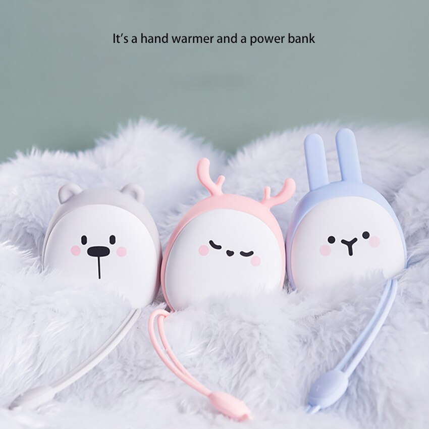 Portable Cute USB Rechargeable Hand Warmers Heater Pocket Mini Cartoon Power Bank 6000mAh Handy Heater Warmers Dual Purpose