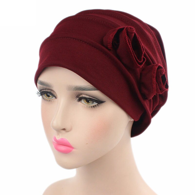 Naiveroo kvinnor blomma muslimsk hatt mössa hatt cancer elastisk kemo bomull huvud wrap enfärgad hatt huvudbonader turban keps