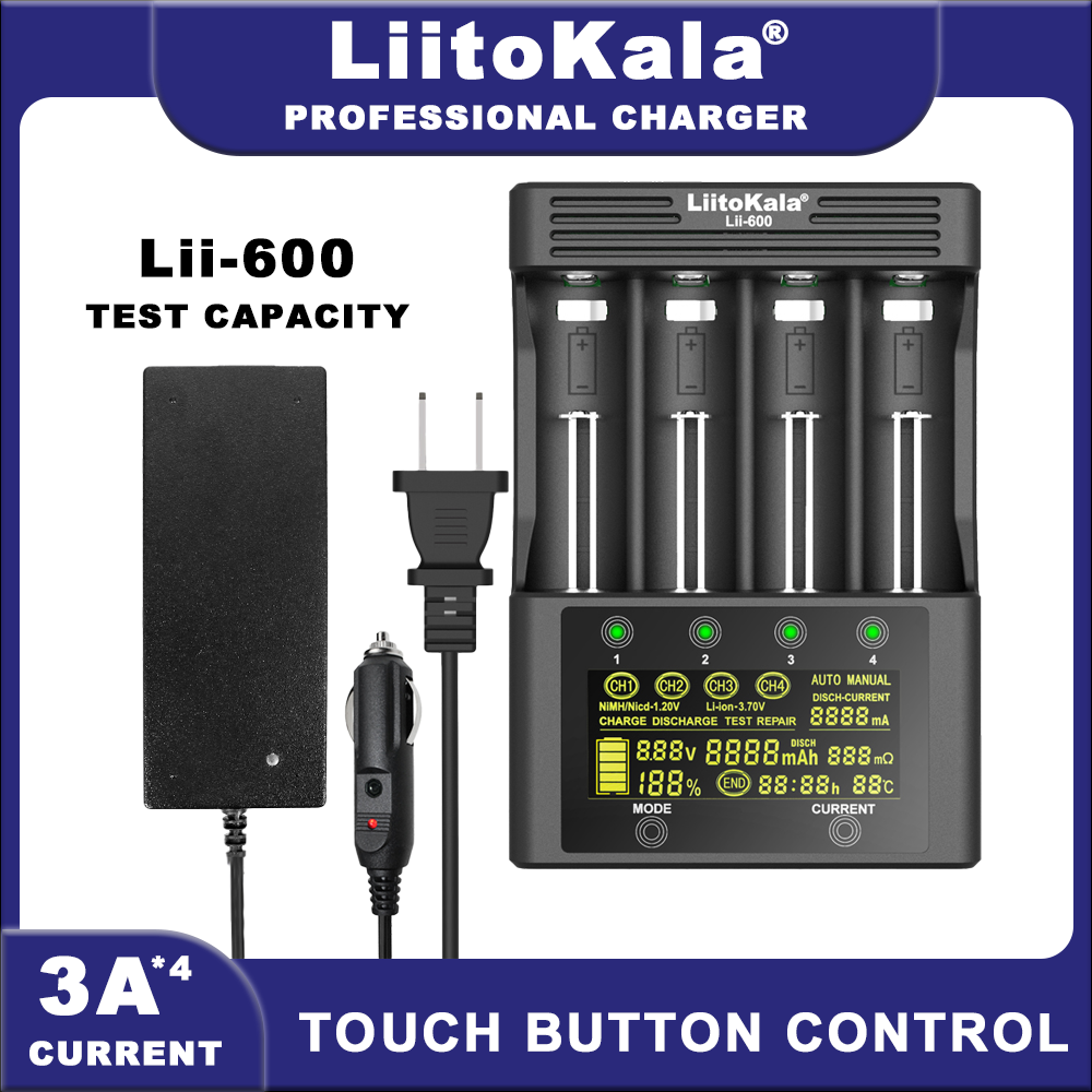 Liitokala Lii-500 Lii-600 3.7V 18650 18350 18500 16340 17500 26650 1.2V AA AAA NiMH Detection Capacity Lithium Battery Charger