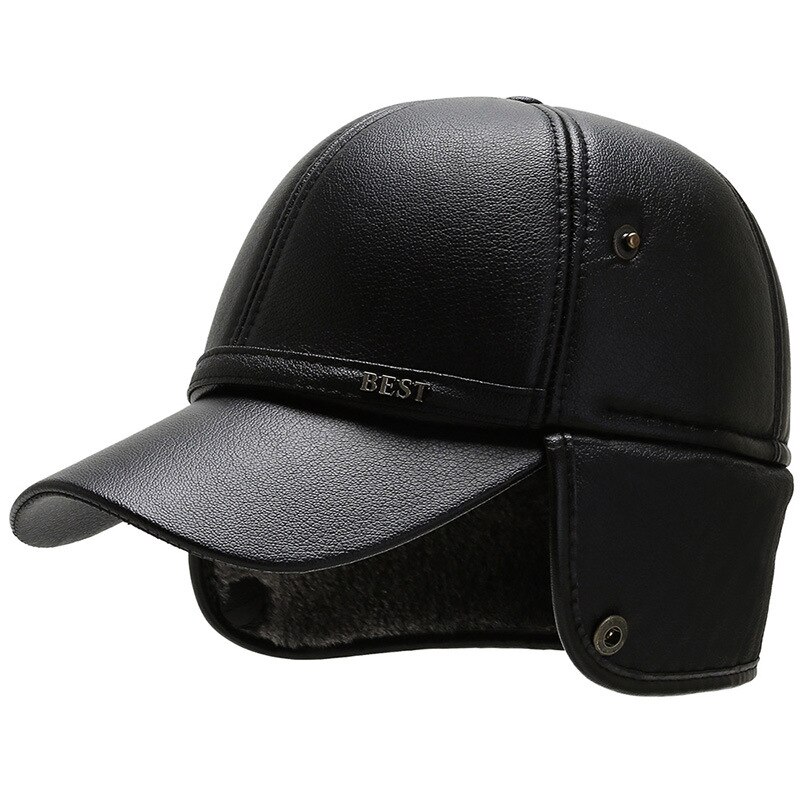 Gorra de béisbol gruesa para hombre, gorro de béisbol de algodón Pu con protección para los oídos, sombreros de terciopelo para mantener el calor, para personas mayores de mediana edad, , Otoño e Invierno