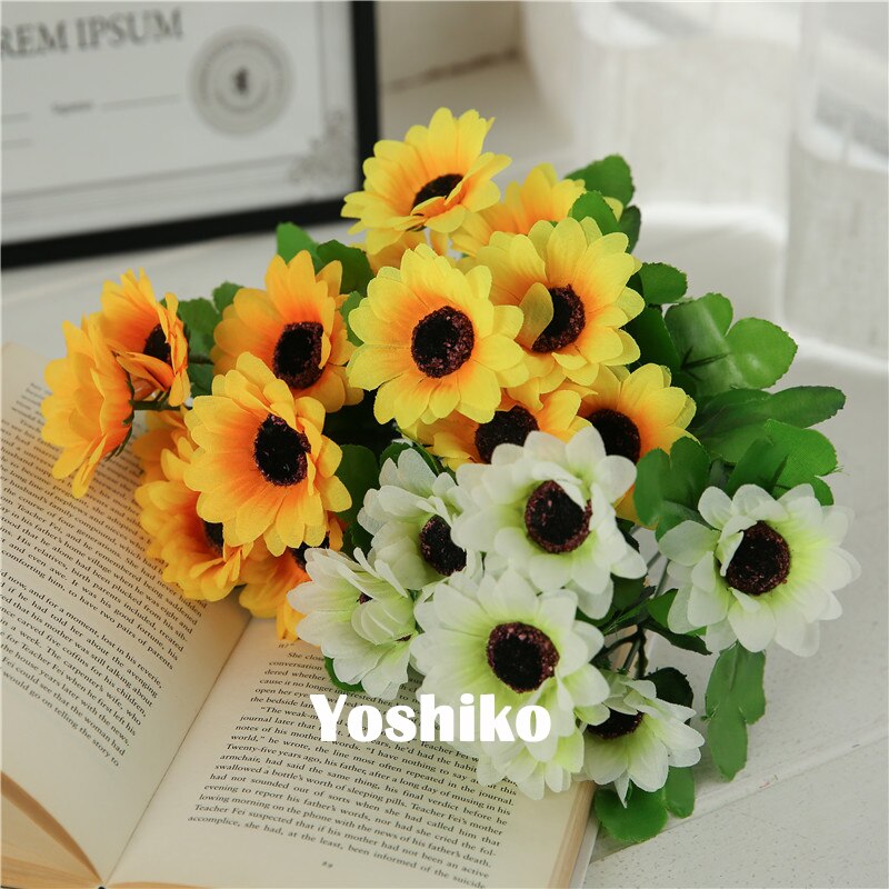 Bouquet de fleurs de tournesol en soie, 7 têtes, 30cm, pour décoration intérieure de noël, maison, mariage, fausses plantes, fleurs artificielles