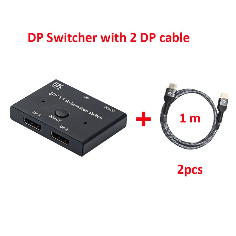 DisplayPort Switch DP 1.4 Bi-direction Switcher 8K 30hz 4K 120Hz 32.4 Gbps Splitter 2 in 1 Out For Multiple Source Displays: DP 1.4 Switch-2ps1m