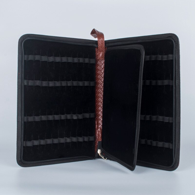 48 Pennen Etui Leren Pennenhouder Bruin Leer Pennenmap