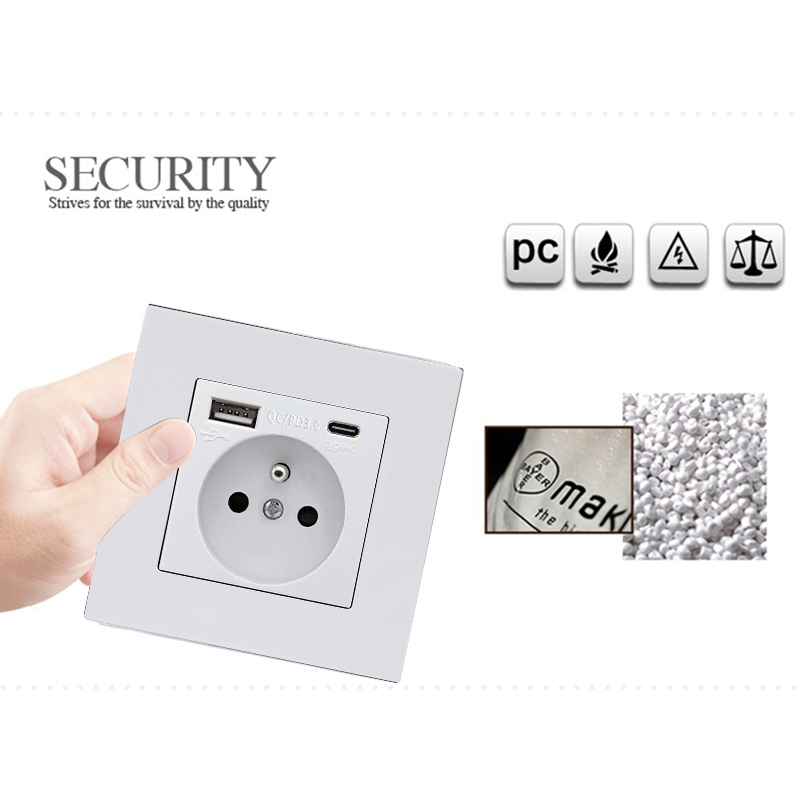 USB Type C Pop Socket French | German Electrical Plug White Panel Wall Power Socket Russian, 2100mA USB-C Fast Charging Outlet