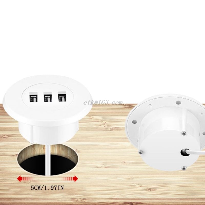 5cm Grommet Hole In-Desk Mounting 3 Ports USB 2.0 Hub For Laptop PC Computer