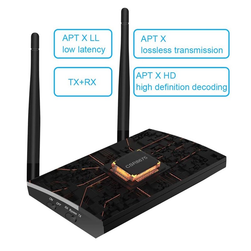 Lang rekkevidde bluetooth 5.0 avsender mottaker trådløs o adapter lav latens aptx optisk nfc rca aux 3.5mm