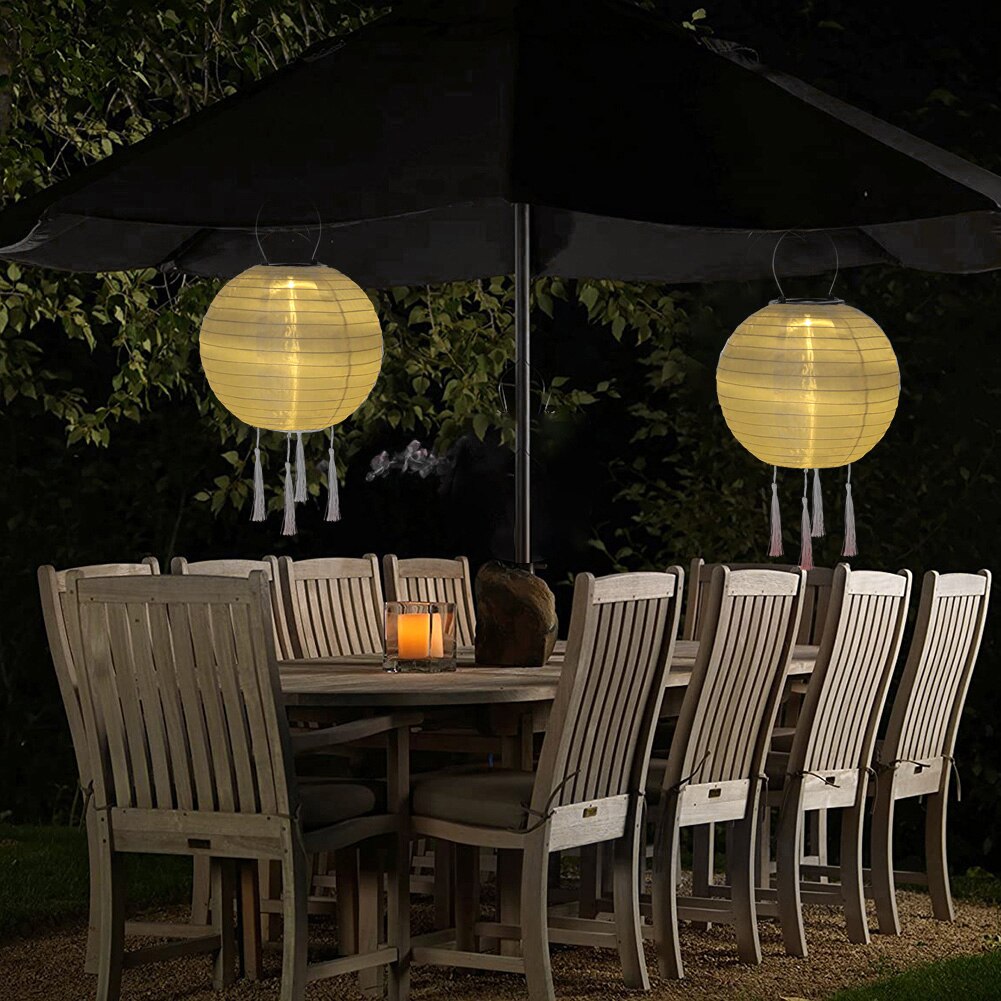 12inch LED Solar Lanterns Solid Color Festival Light Waterproof Hanging Global Lamp Chandelier with Tassel Landscape Lighting