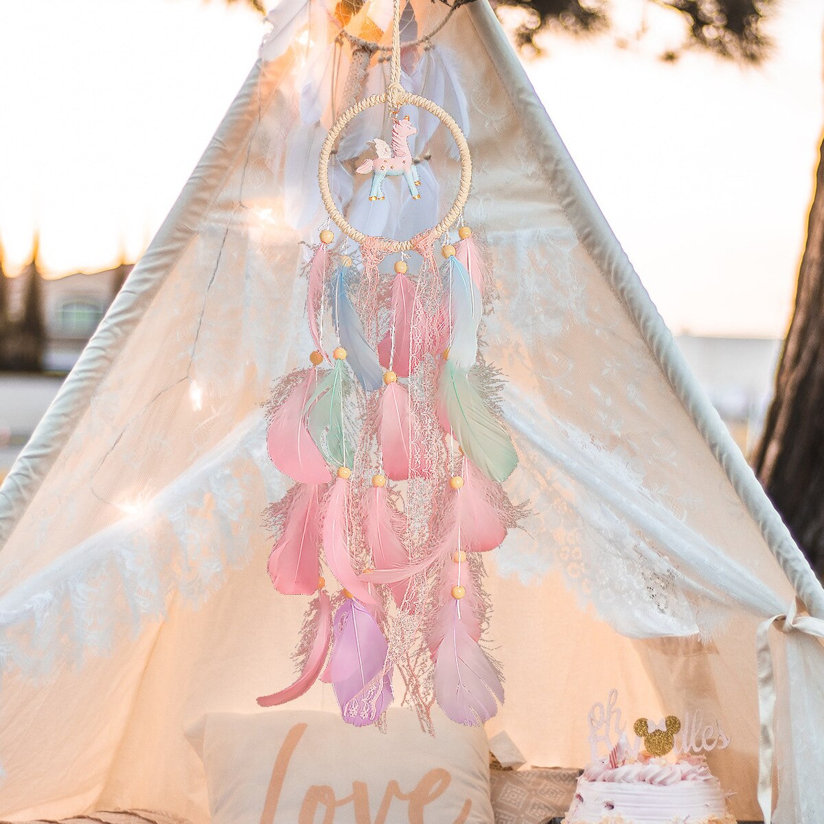 Girls Unicorn Dream Catcher Pastel Rainbow Dreamcatcher Wall Hanging Kids Roome Decoration Nursery Decor Baby Shower Girls