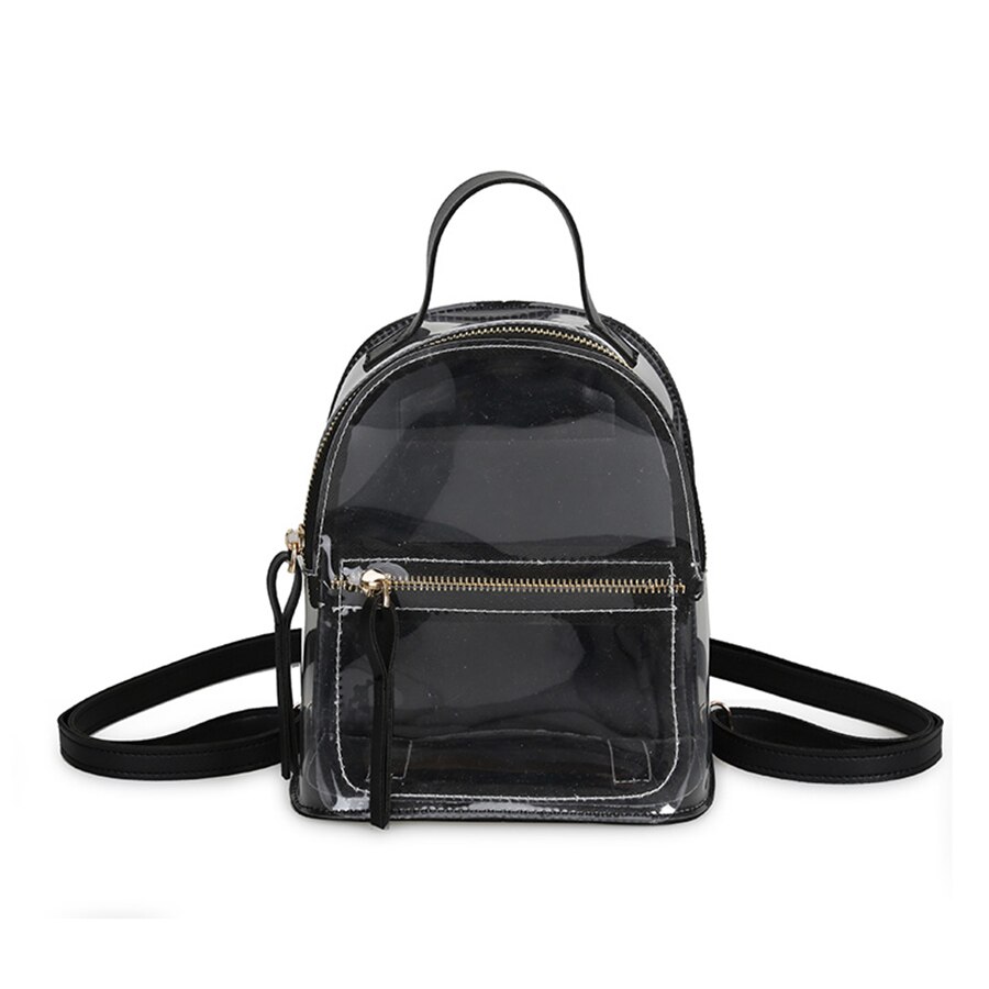 Transparent Backpack Women Female Backpack School Bag for Teenage Girl Casual Waterproof PVC Travel Bag Mochila: black