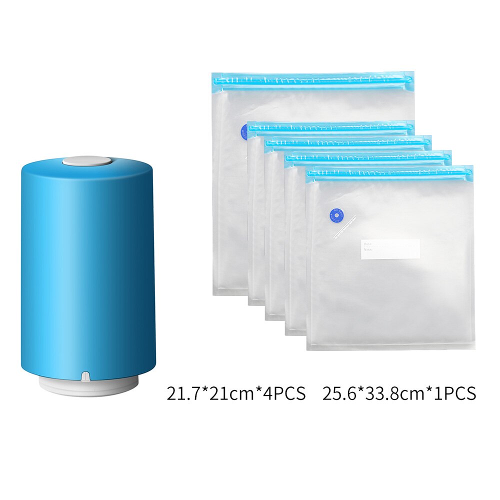 FUNHO – pompe à vide automatique USB pour aliments, Machine à emballer sous-vide, avec 5 sacs de recyclage, économiseur d'aliments: ZKJ-blue 5bags