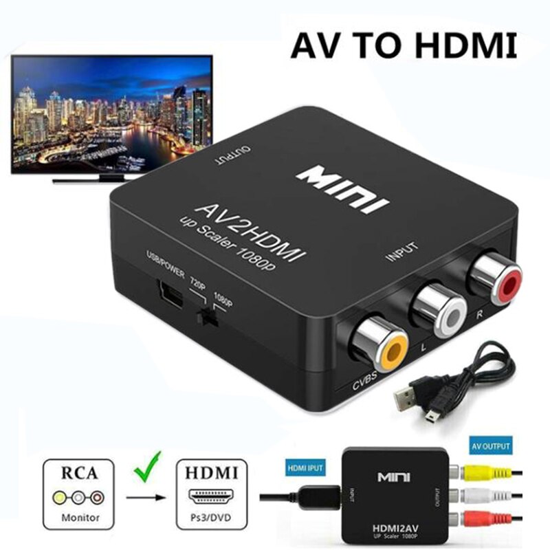 Mini RCA AV To HDMI Converter Adapter Composite AV 2 HDMI Converter 1080P