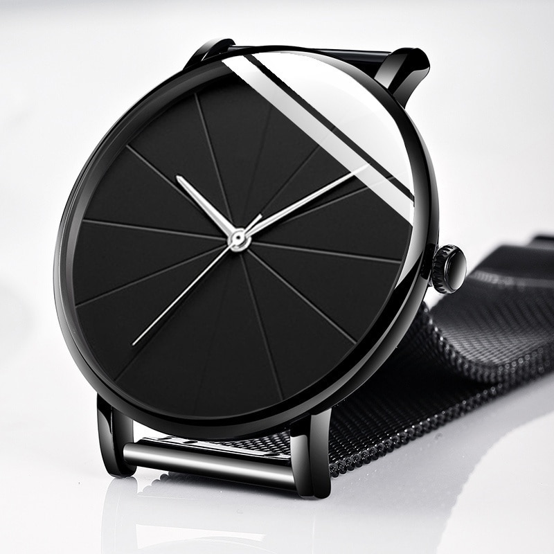 Mode Mannen Horloges Zwarte Rvs Mesh Band Horloge Man Luxe Quartz Horloge Business Casual Eenvoudige Klok