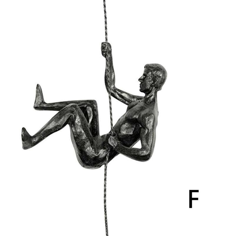 Industriell stil klättring man harts järn tråd vägghängande dekoration skulptur figurer retro staty dekor: F